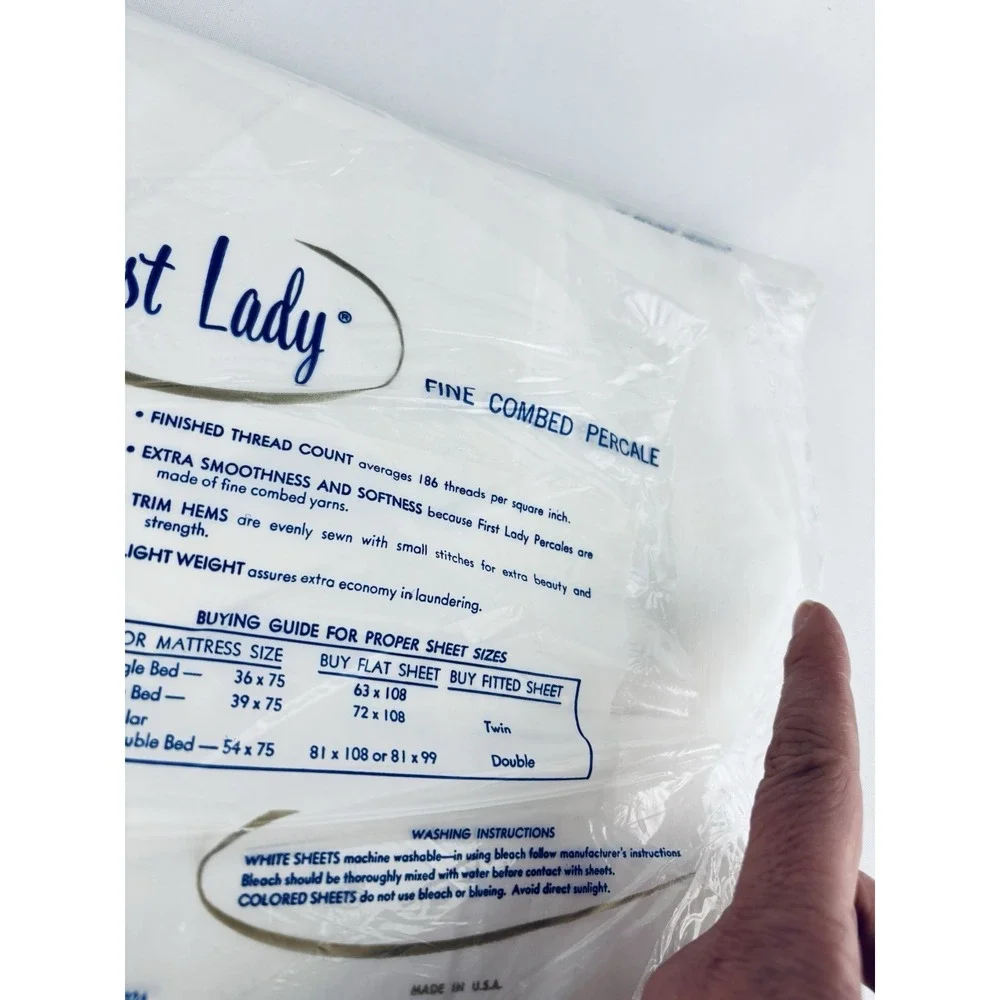 First Lady Fine Combed‎ Percale Twin Bed Flat Sheet 72 x108 White Vintage